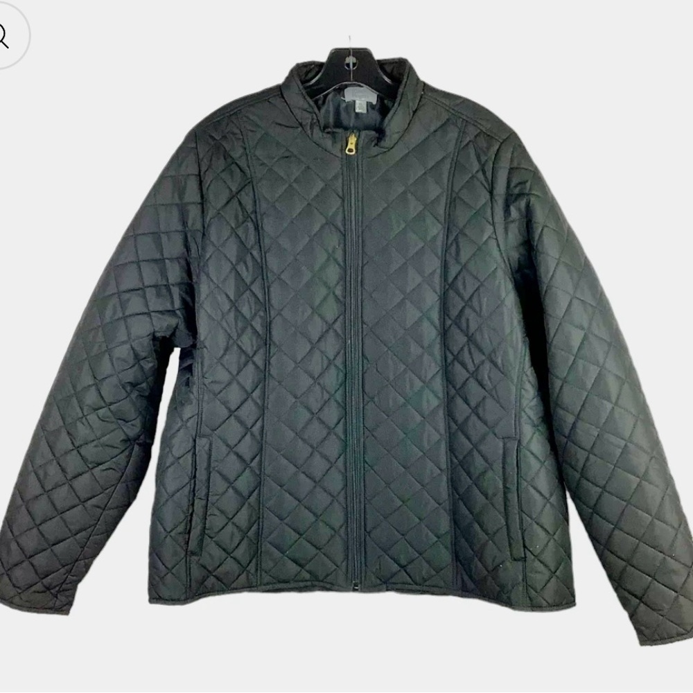 Kim Rogers Xtra Large Gray Women's Puffer Quilted Jacket Collar 1X Full Zip